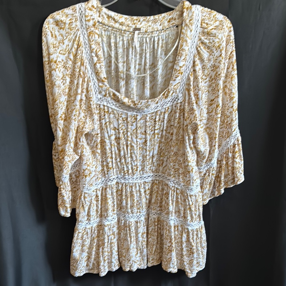 *Sold* Free People White Smocked Tiered Blouse